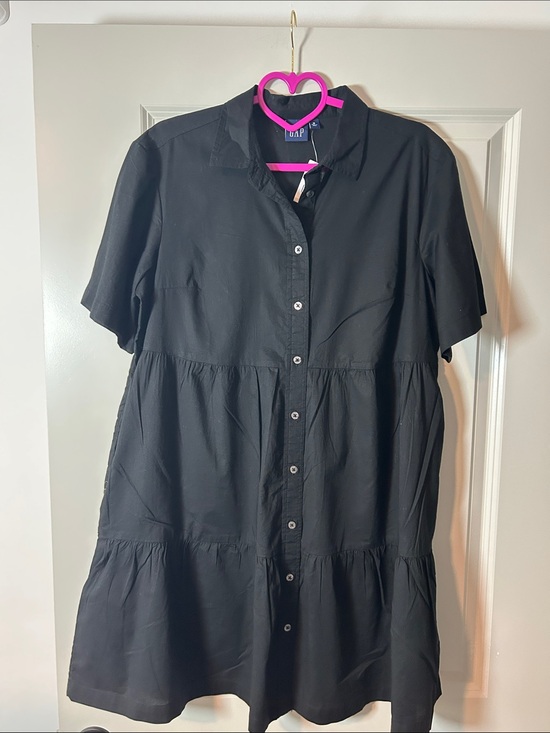 GAP Dresses & Skirts - GAP Black Short-Sleeve Tiered Button-Front Mini Dress